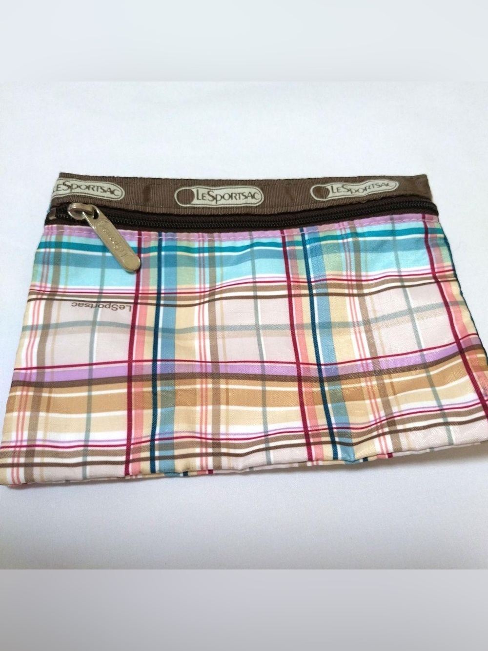 LeSportsac Kasey Plaid Multicolor Zip Pouch Blue, Tan, Brown